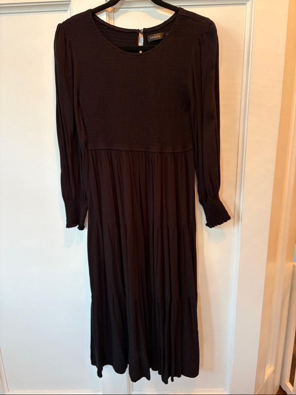 Black Long Sleeve Maxi Dress with Smocked Bodice